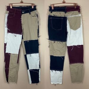 90S Style Y2K Patchwork Raw Hem Ripped Distressed Bootcut Jeans Size 10